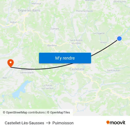 Castellet-Lès-Sausses to Puimoisson map