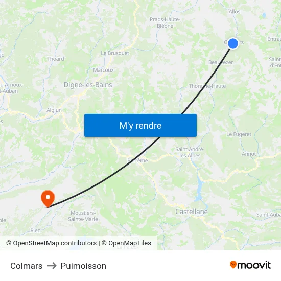 Colmars to Puimoisson map