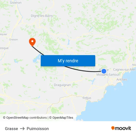 Grasse to Puimoisson map