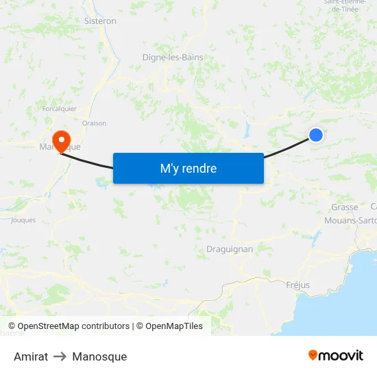 Amirat to Manosque map