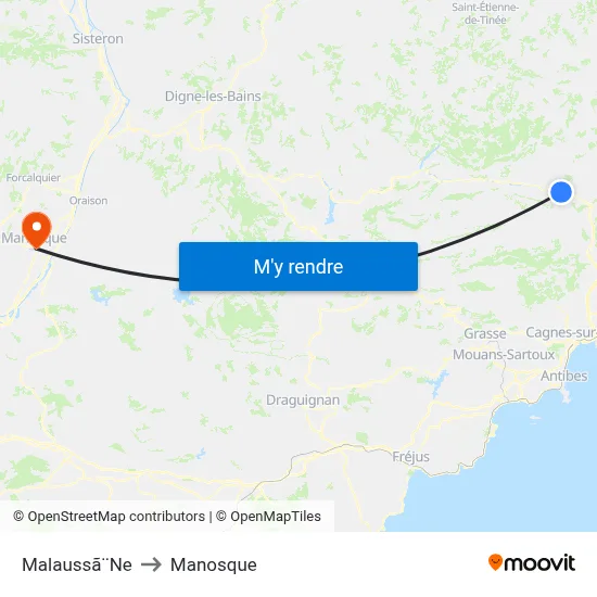 Malaussã¨Ne to Manosque map