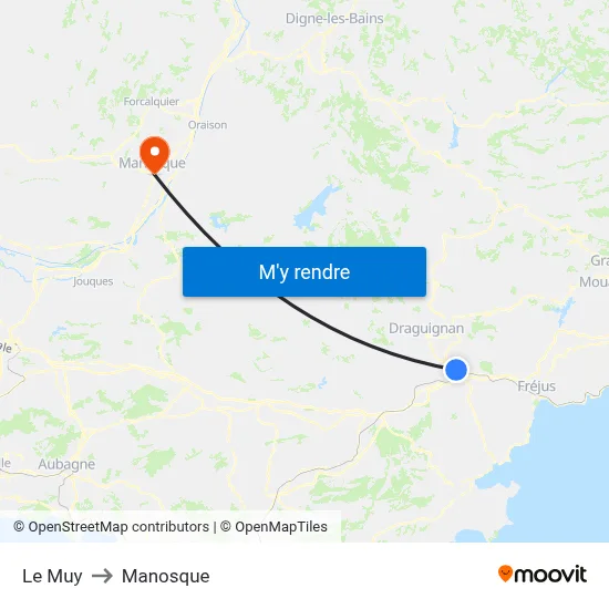 Le Muy to Manosque map