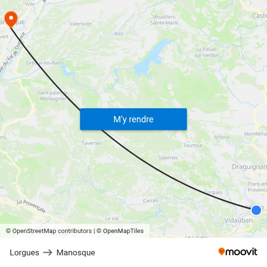 Lorgues to Manosque map