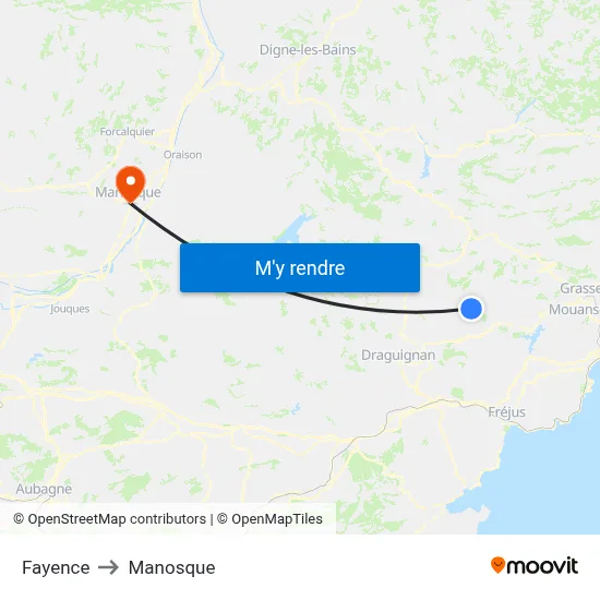 Fayence to Manosque map