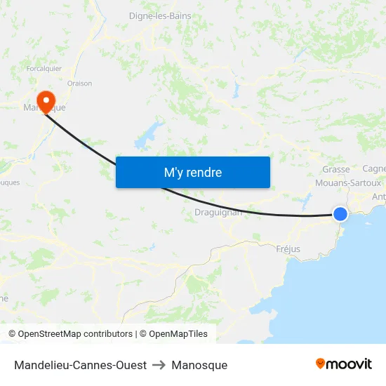 Mandelieu-Cannes-Ouest to Manosque map