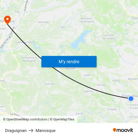 Draguignan to Manosque map