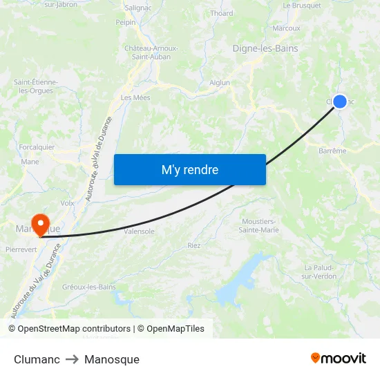 Clumanc to Manosque map