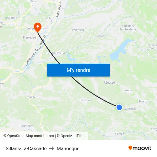 Sillans-La-Cascade to Manosque map