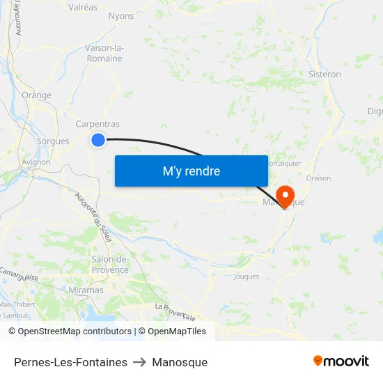 Pernes-Les-Fontaines to Manosque map