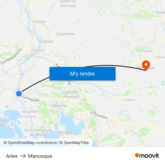 Arles to Manosque map