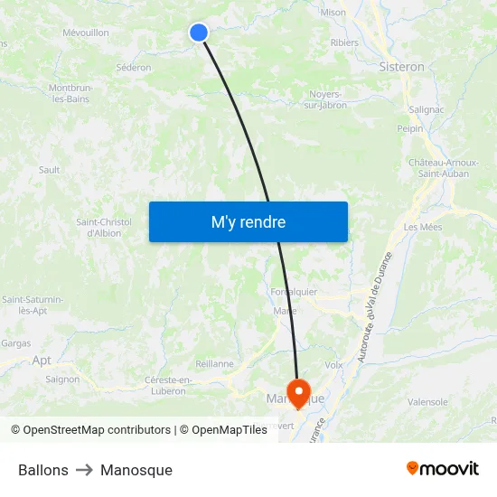 Ballons to Manosque map