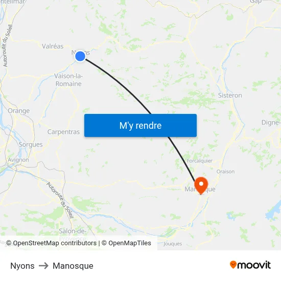 Nyons to Manosque map