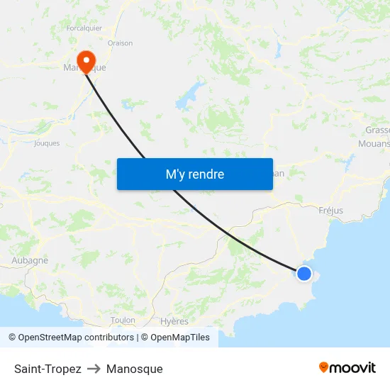 Saint-Tropez to Manosque map