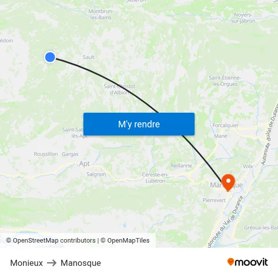 Monieux to Manosque map