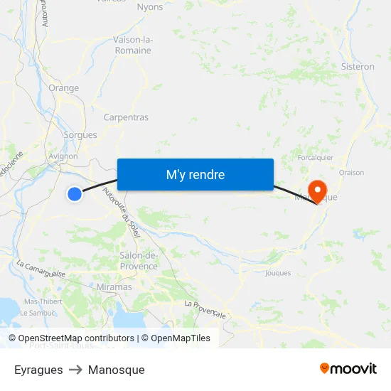 Eyragues to Manosque map