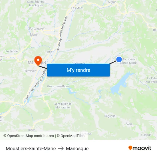 Moustiers-Sainte-Marie to Manosque map