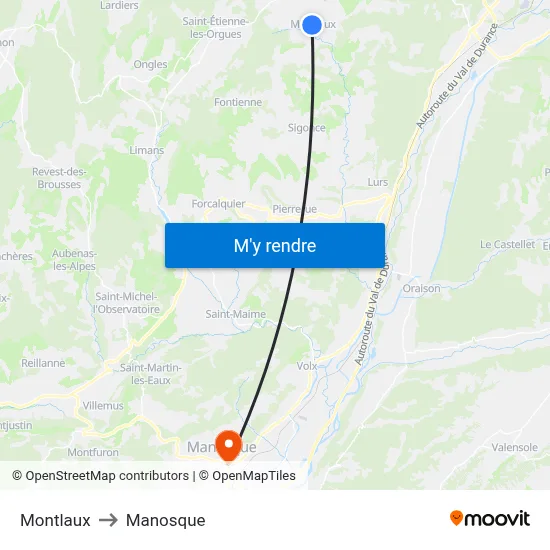 Montlaux to Manosque map