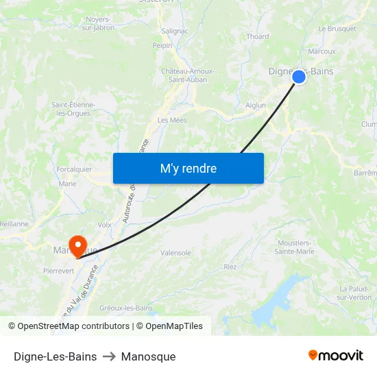 Digne-Les-Bains to Manosque map