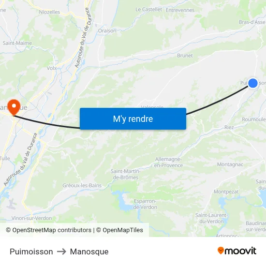 Puimoisson to Manosque map