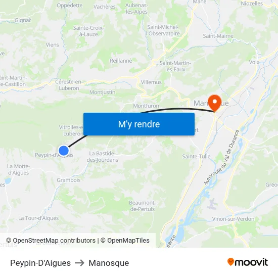 Peypin-D'Aigues to Manosque map