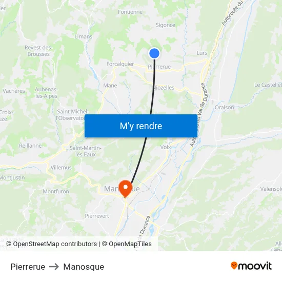 Pierrerue to Manosque map