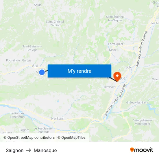 Saignon to Manosque map