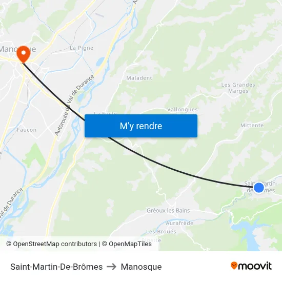 Saint-Martin-De-Brômes to Manosque map