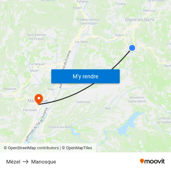 Mézel to Manosque map