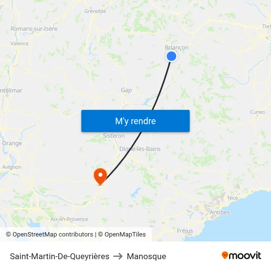 Saint-Martin-De-Queyrières to Manosque map