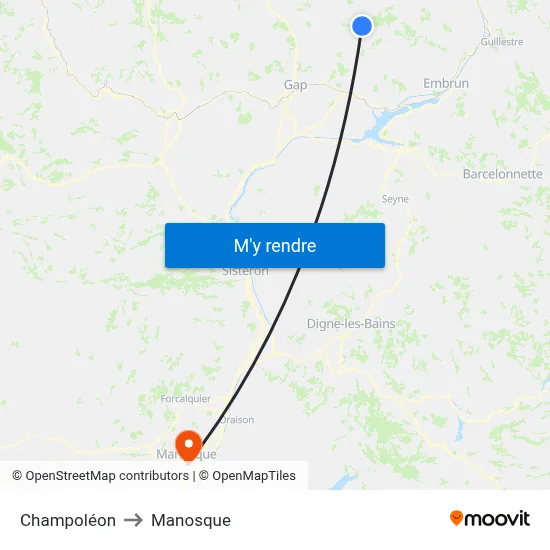 Champoléon to Manosque map