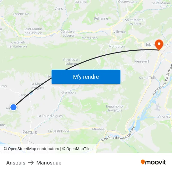 Ansouis to Manosque map