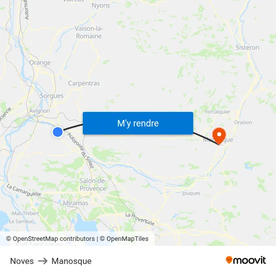 Noves to Manosque map