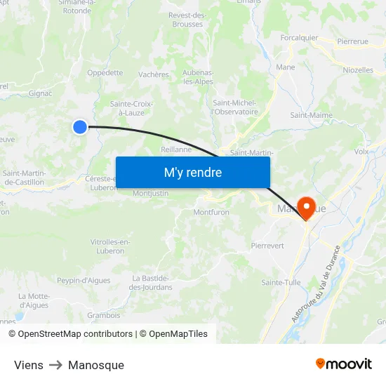 Viens to Manosque map