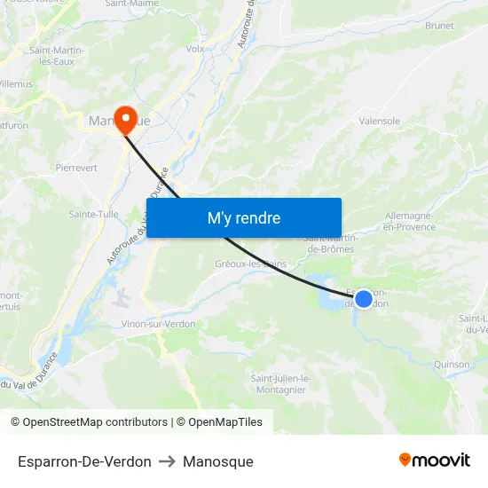 Esparron-De-Verdon to Manosque map