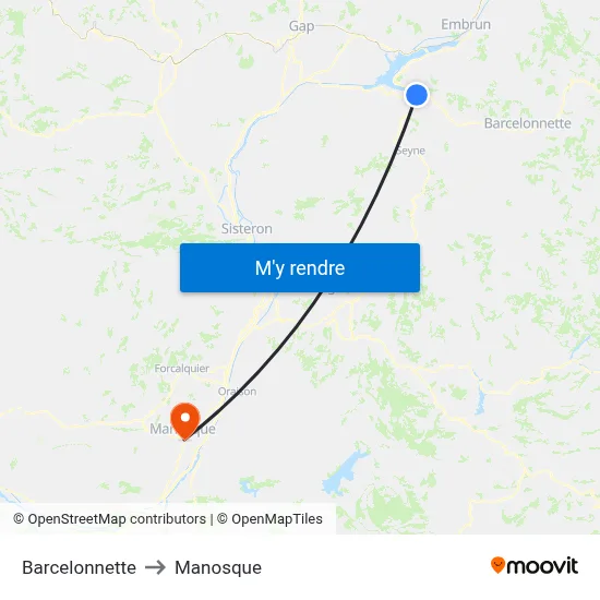 Barcelonnette to Manosque map