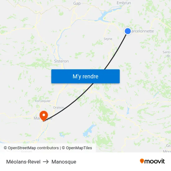 Méolans-Revel to Manosque map