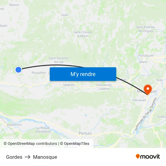 Gordes to Manosque map