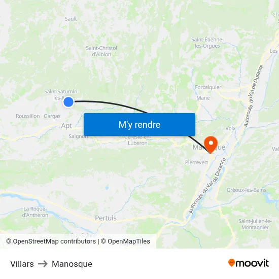 Villars to Manosque map