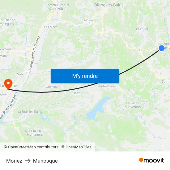 Moriez to Manosque map