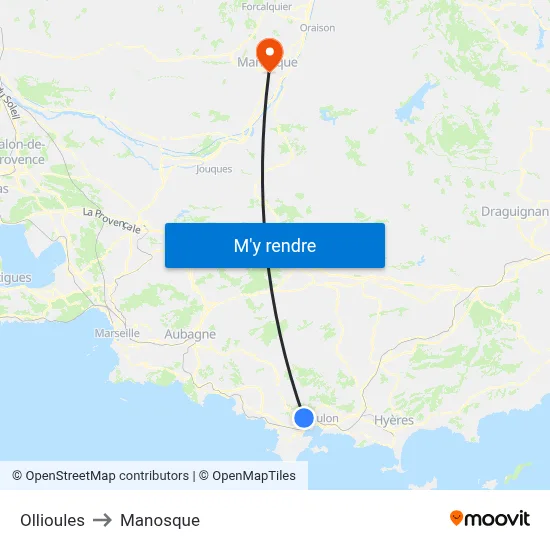 Ollioules to Manosque map