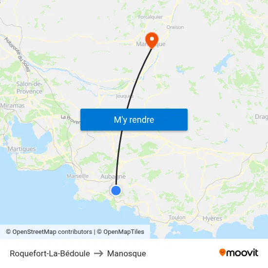 Roquefort-La-Bédoule to Manosque map