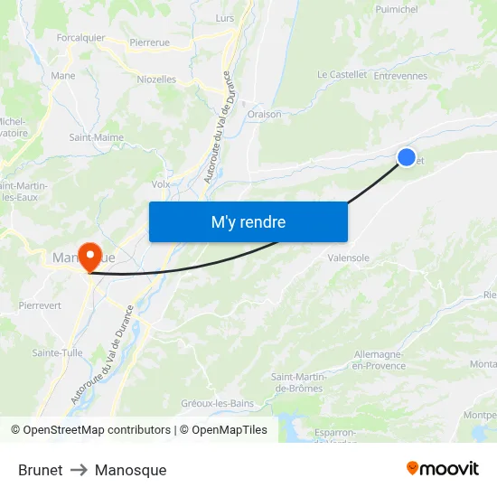 Brunet to Manosque map