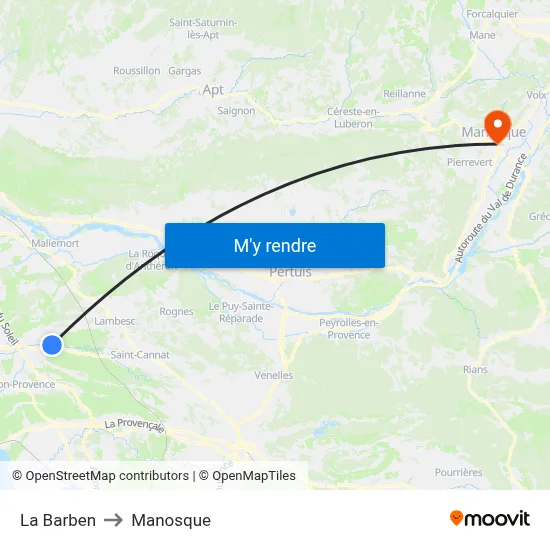La Barben to Manosque map
