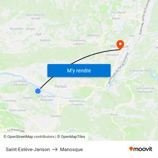 Saint-Estève-Janson to Manosque map