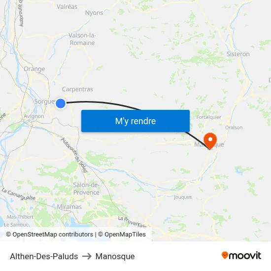 Althen-Des-Paluds to Manosque map