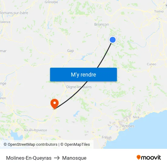 Molines-En-Queyras to Manosque map