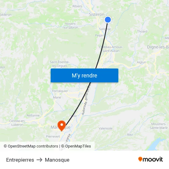 Entrepierres to Manosque map