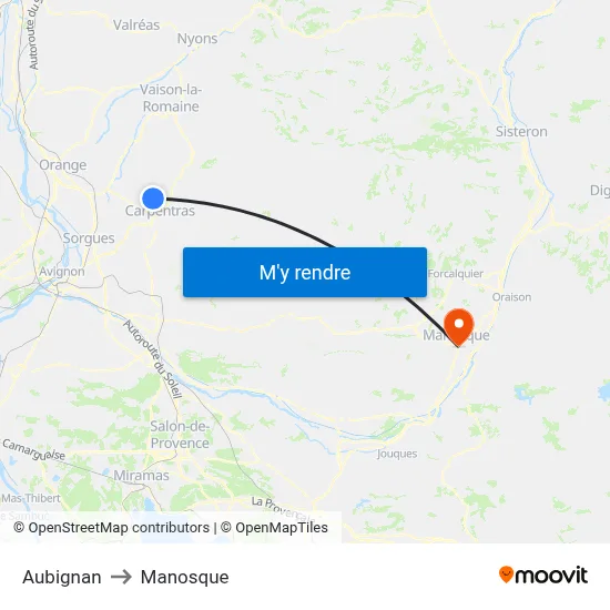 Aubignan to Manosque map