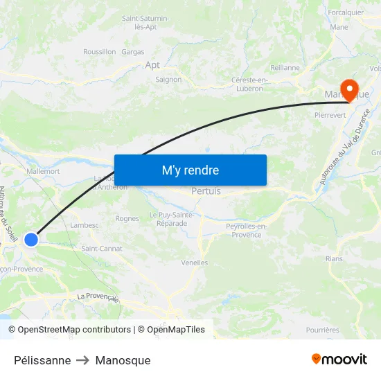 Pélissanne to Manosque map