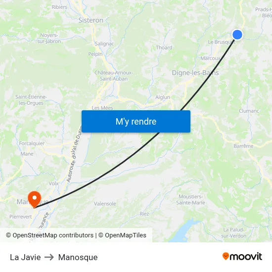 La Javie to Manosque map